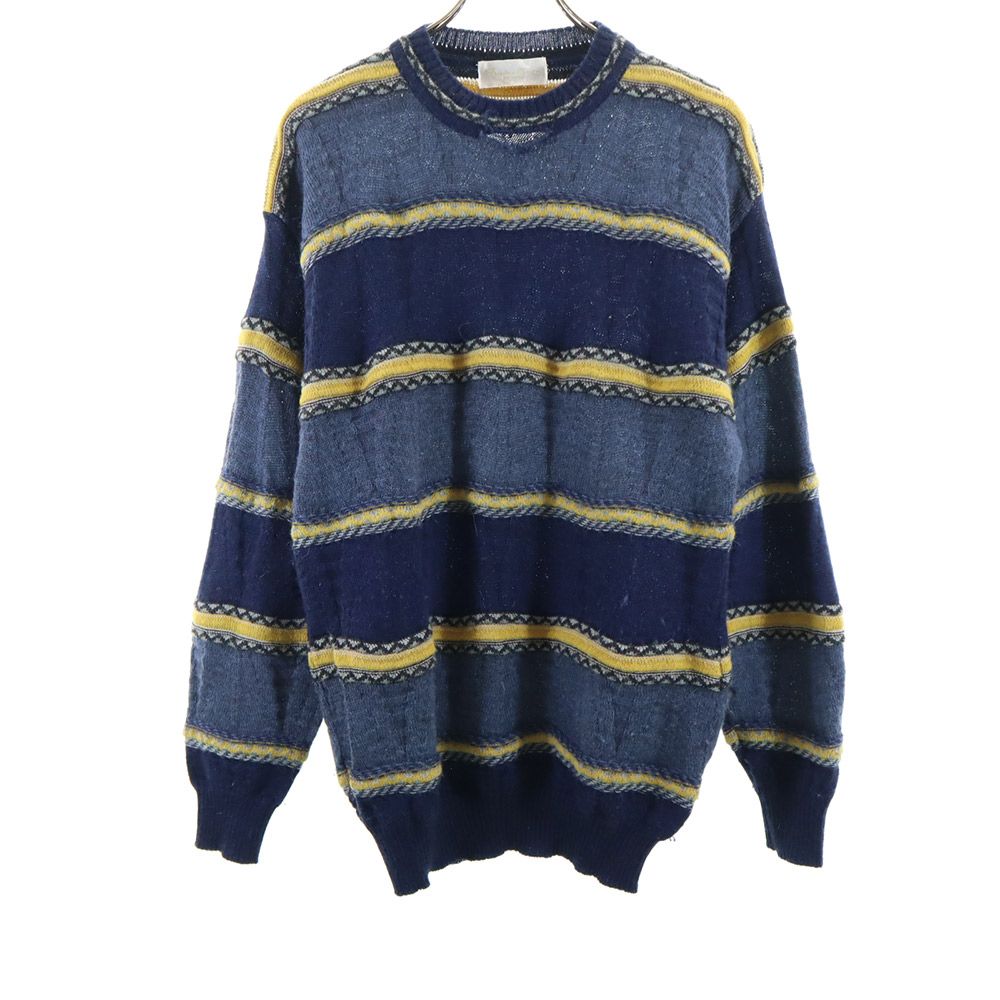 OLD オールド 90s イタリア製 ウールブレンド 総柄 長袖 セーター 42 ネイビー系 ニット メンズ