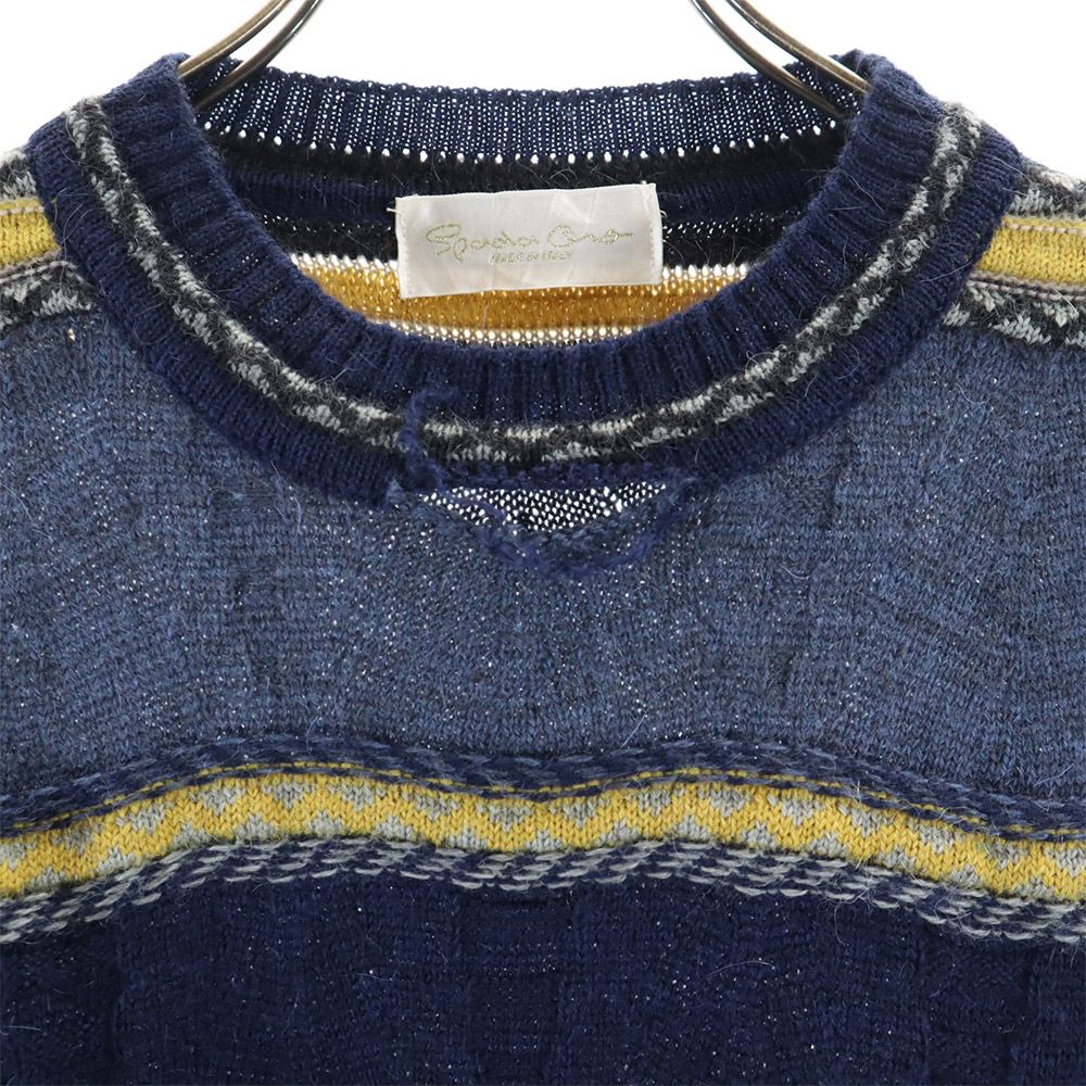 OLD オールド 90s イタリア製 ウールブレンド 総柄 長袖 セーター 42 ネイビー系 ニット メンズ