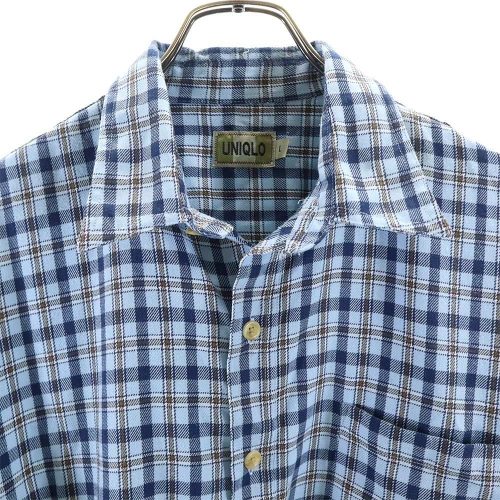 UNIQLO ユニクロ 長袖 チェックシャツ L ブルー系 メンズ