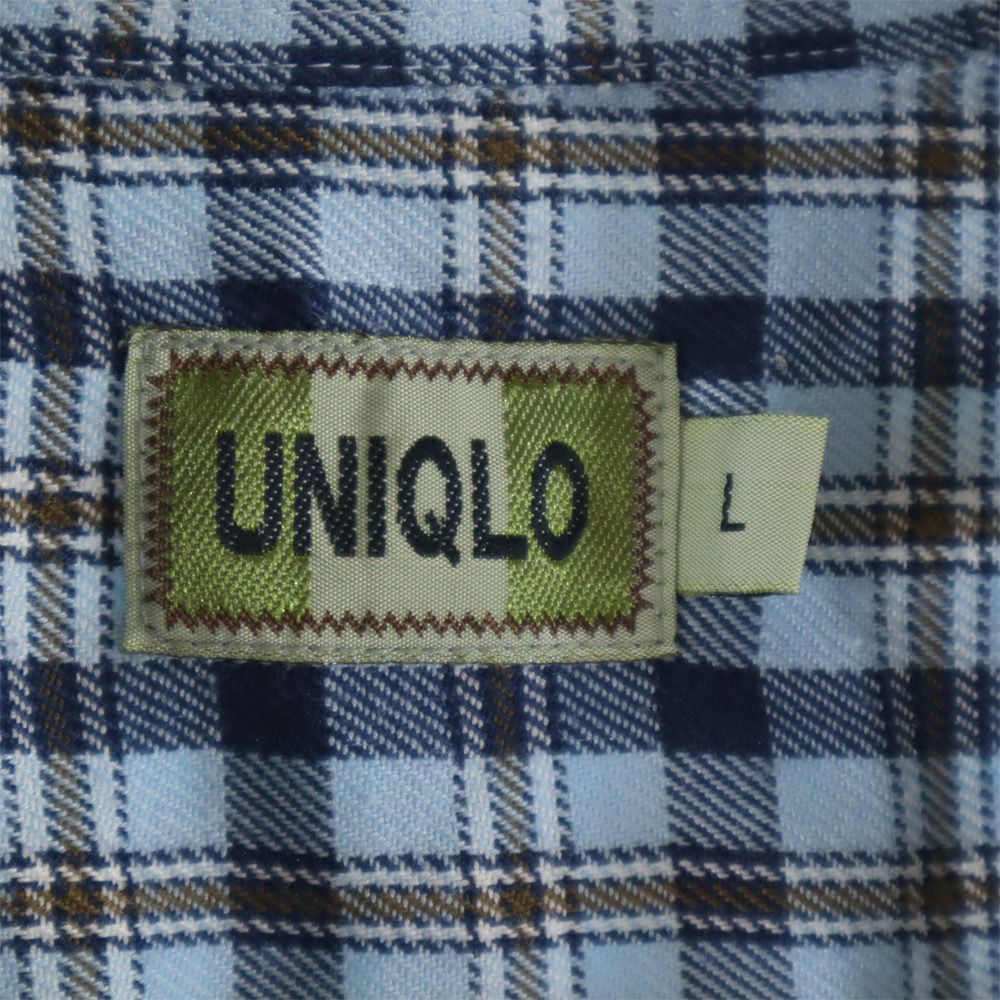 ユニクロ 長袖 チェックシャツ L ブルー系 UNIQLO メンズ