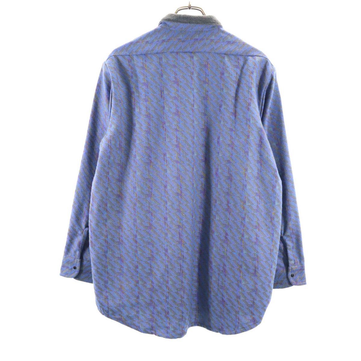 未使用 テンジカイJACK テンジカイジャック 未使用 日本製 総柄 長袖 ウールブレンド シャツジャケット ブルー系 タグ付き メンズ