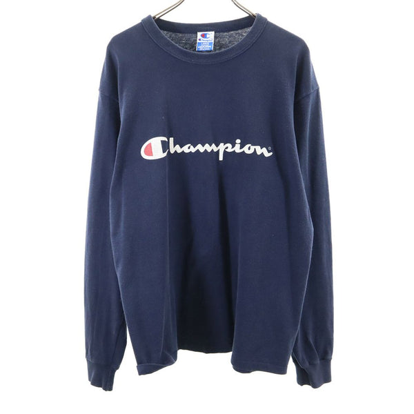 チャンピオン 90s 後期 USA製 プリント 長袖 Tシャツ L ネイビー Champion ロンT オールド ヴィンテージ メンズ