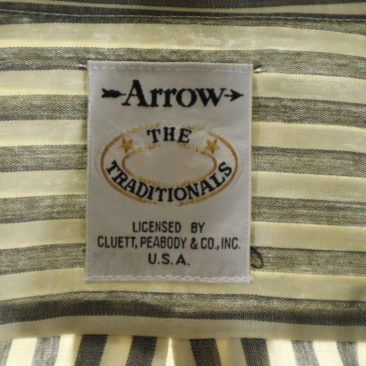 ARROW アロー 70s ストライプ柄 長袖 シャツ グレー×アイボリー オールド ヴィンテージ メンズ