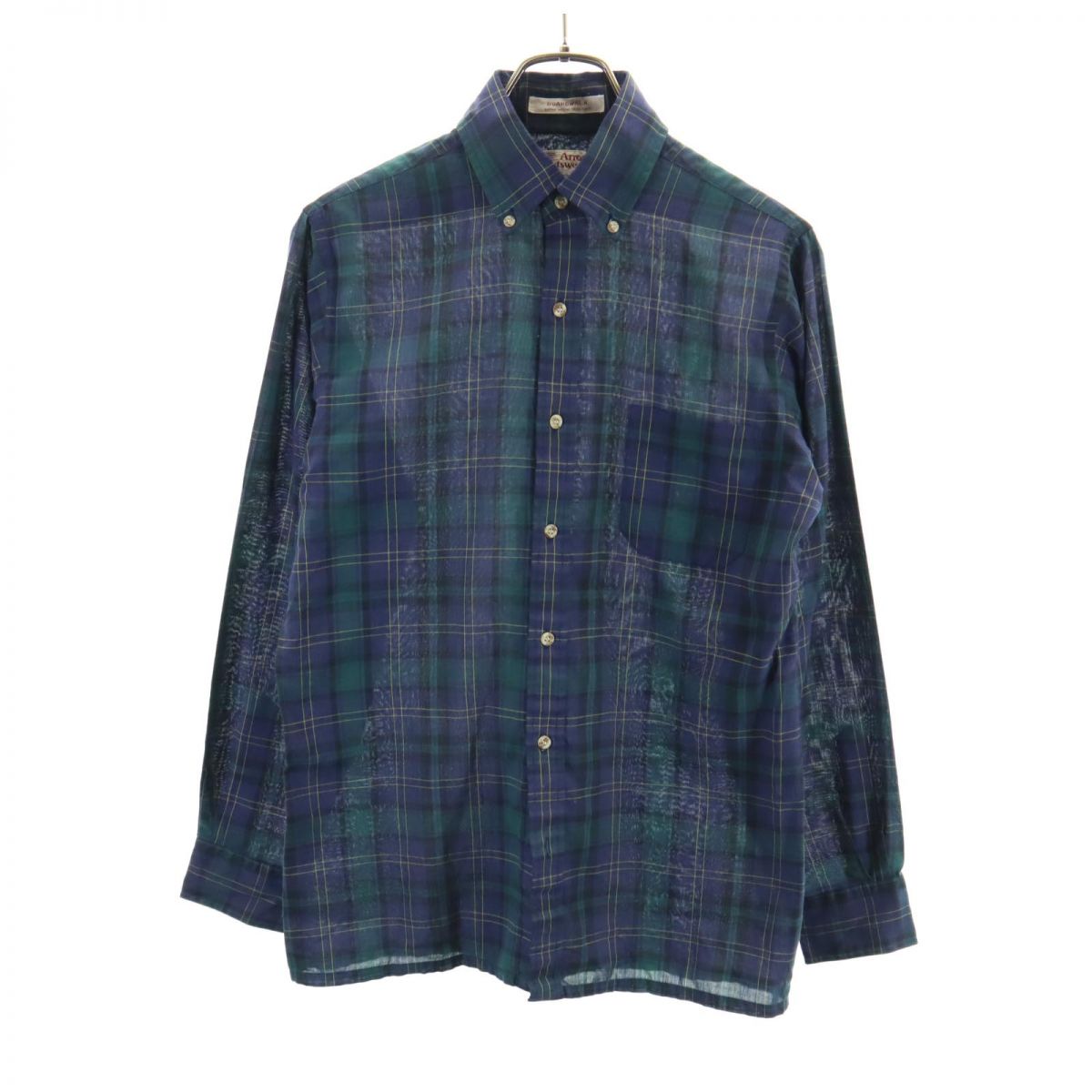 ARROW アロー 80s 90s チェック柄 長袖 ボタンダウンシャツ S ネイビー系 オールド ヴィンテージ メンズ