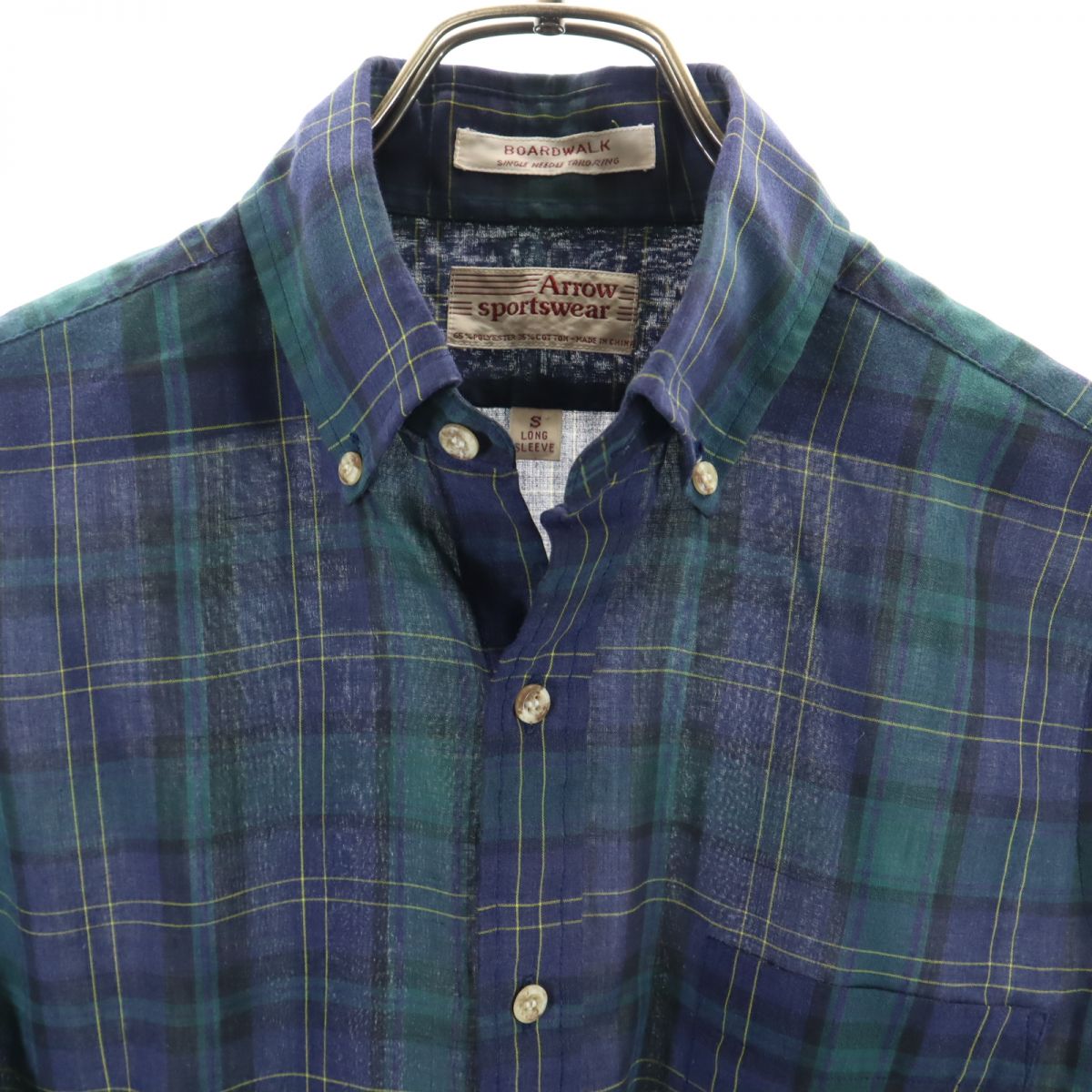 ARROW アロー 80s 90s チェック柄 長袖 ボタンダウンシャツ S ネイビー系 オールド ヴィンテージ メンズ