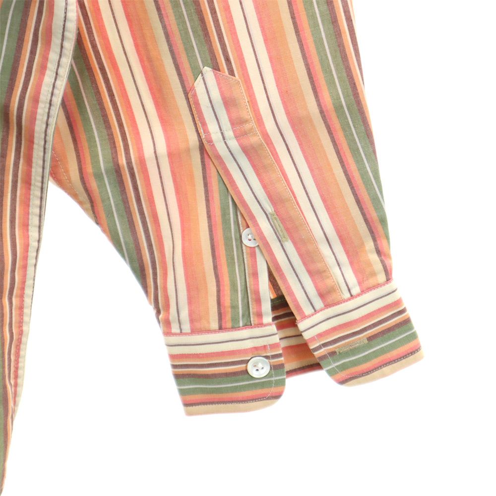 クリスチャンディオール 90s オールド 長袖アロハ ストライプ 長袖 バンドカラーシャツ M オレンジ系 Christian Dior メンズ