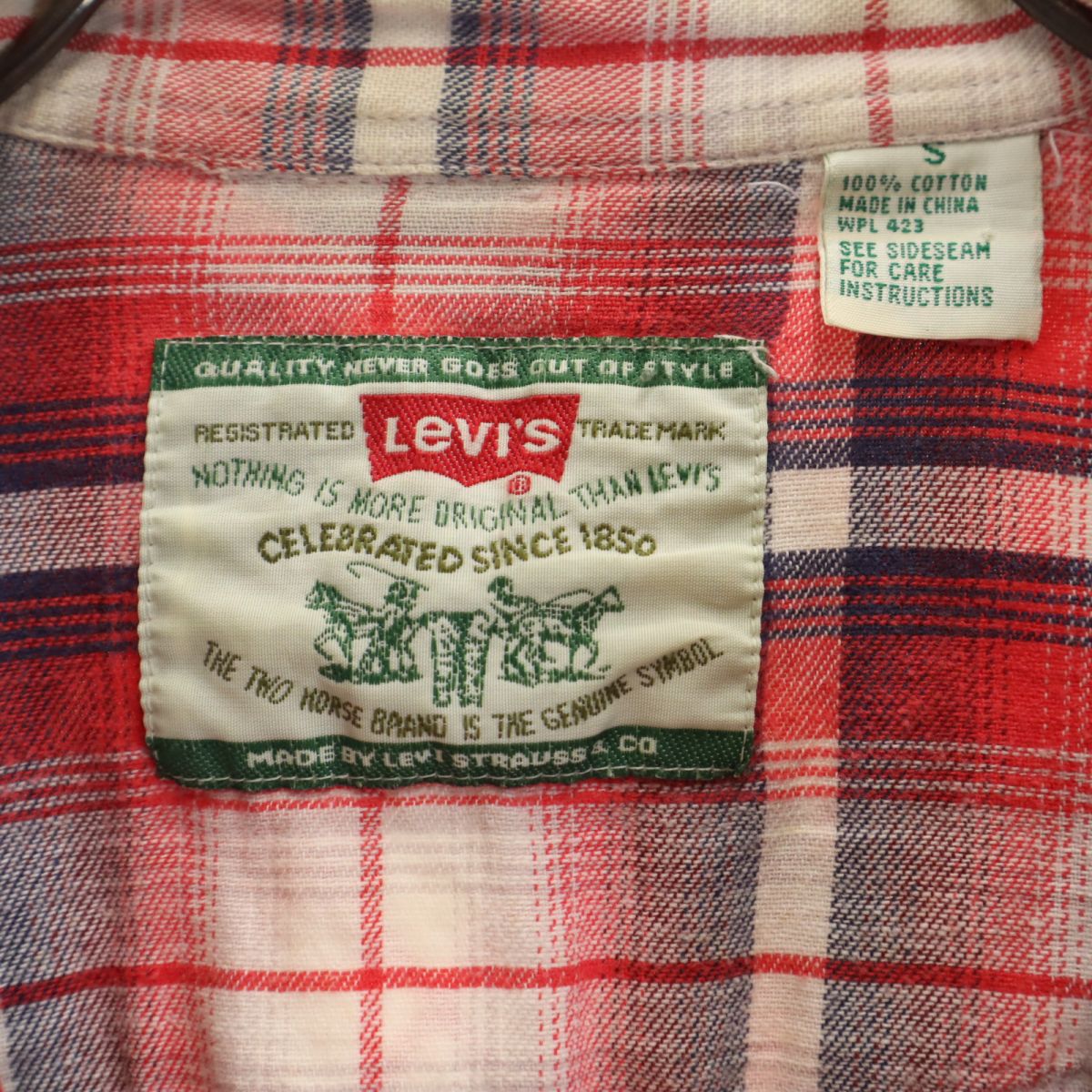 Levi's リーバイス 90s オールド チェック柄 長袖 ウエスタンシャツ S 赤系 メンズ