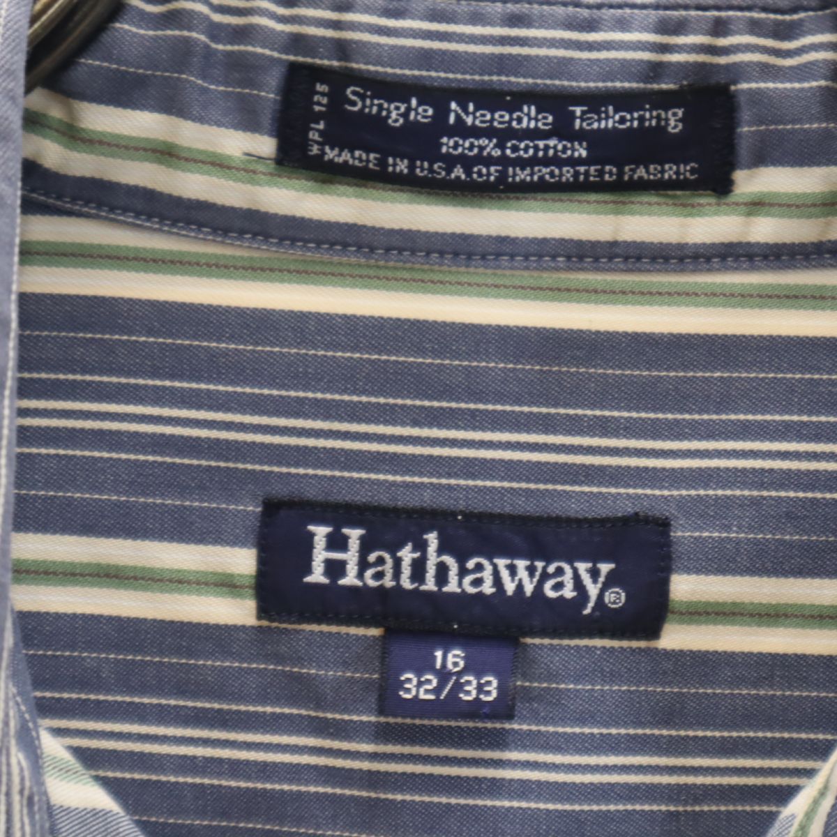 Hathaway ハサウェイ 90s USA製 オールド ストライプ柄 長袖 ボタンダウンシャツ 1632/33 ブルー系 メンズ