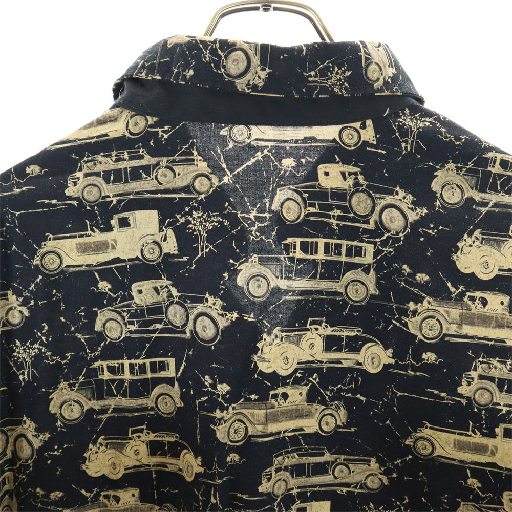 オールド クラシックカー柄 長袖 ボタンダウンシャツ ブラック系 車柄 メンズ