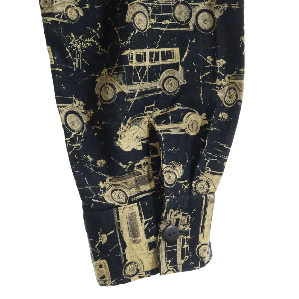 オールド クラシックカー柄 長袖 ボタンダウンシャツ ブラック系 車柄 メンズ