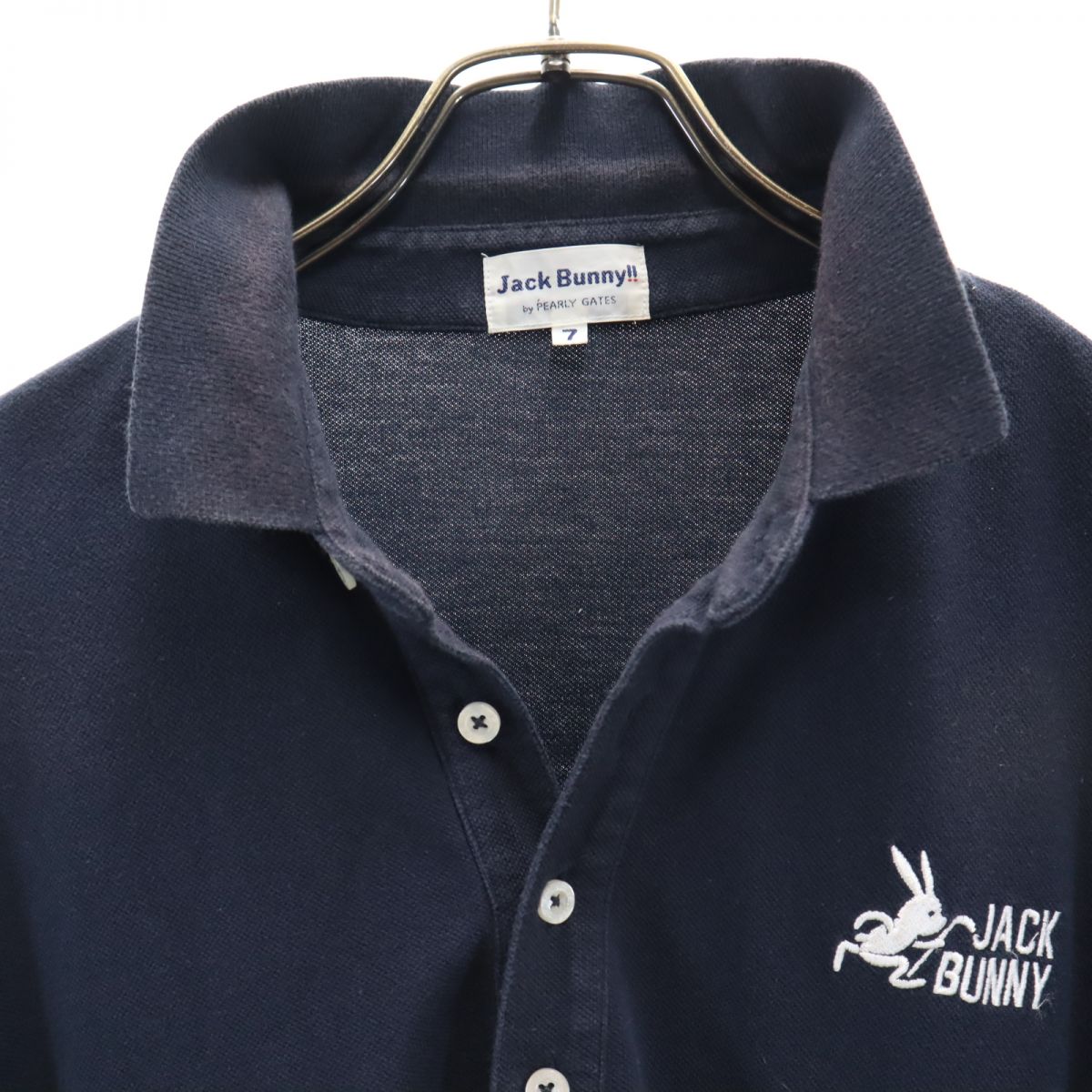 Jack Bunny!! ジャックバーニー ゴルフ 長袖 鹿の子 ポロシャツ 7 ネイビー系 PEARLY GATES メンズ