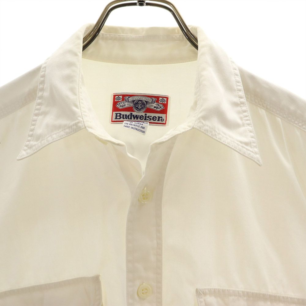 Budweiser バドワイザー 80s 90s オールド 長袖 コットンシャツ M ホワイト系 メンズ