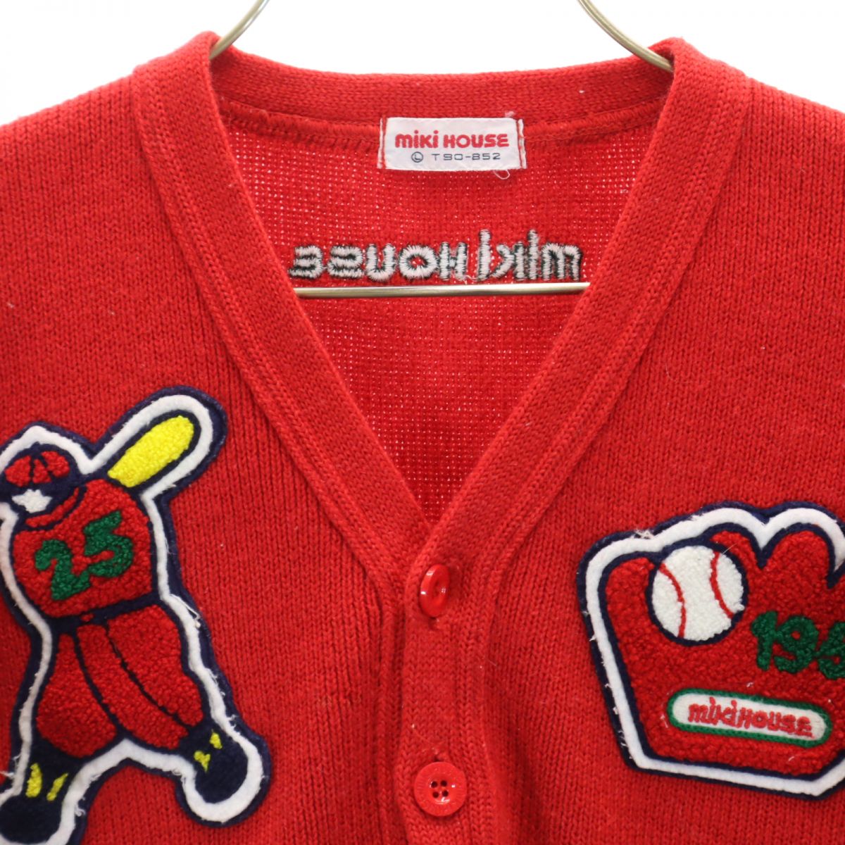 mikihouse ミキハウス 長袖 Vネック ニット カーディガン L レッド 野球 キッズ