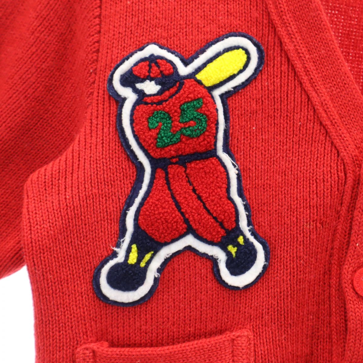 mikihouse ミキハウス 長袖 Vネック ニット カーディガン L レッド 野球 キッズ