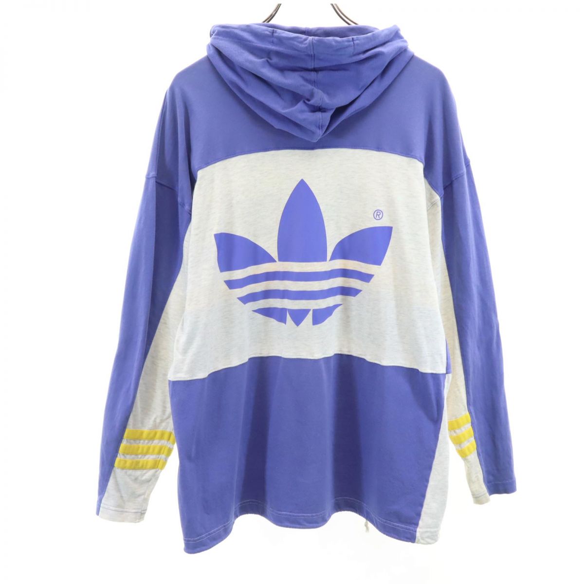 adidas アディダス 80s デサント製 ヴィンテージ トレフォイルロゴ 長袖 パーカー L-O ブルー系 メンズ