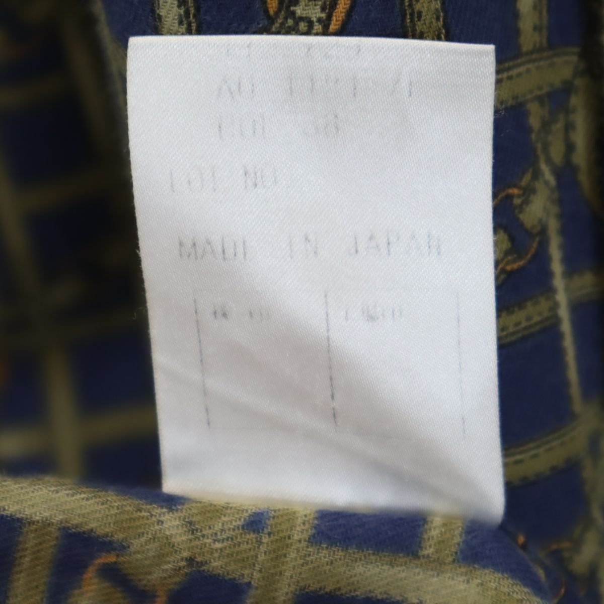 Aquascutum アクアスキュータム 日本製 総柄 長袖 シャツ M ネイビー系 メンズ