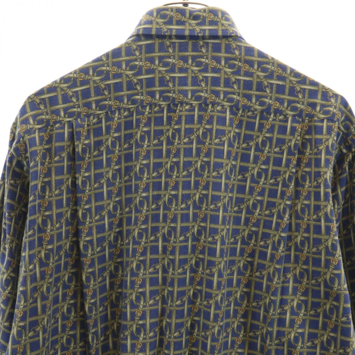 Aquascutum アクアスキュータム 日本製 総柄 長袖 シャツ M ネイビー系 メンズ