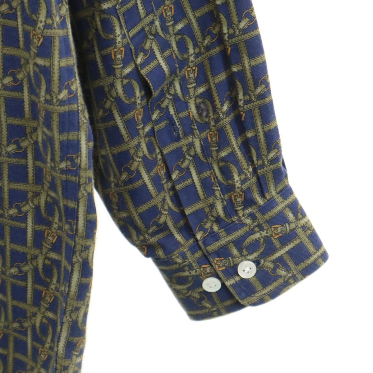 Aquascutum アクアスキュータム 日本製 総柄 長袖 シャツ M ネイビー系 メンズ