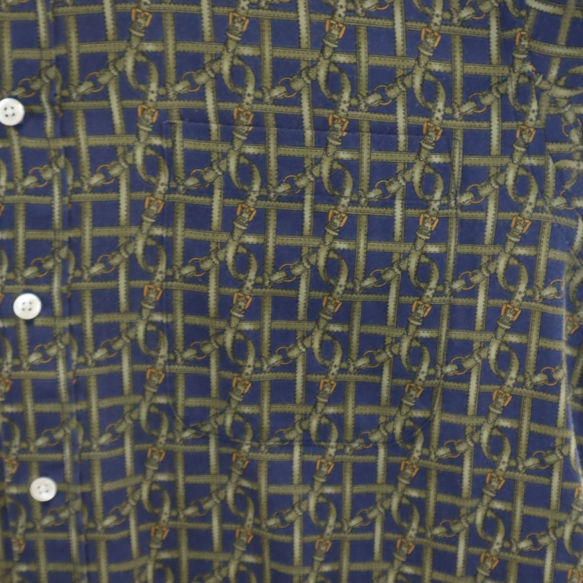 Aquascutum アクアスキュータム 日本製 総柄 長袖 シャツ M ネイビー系 メンズ