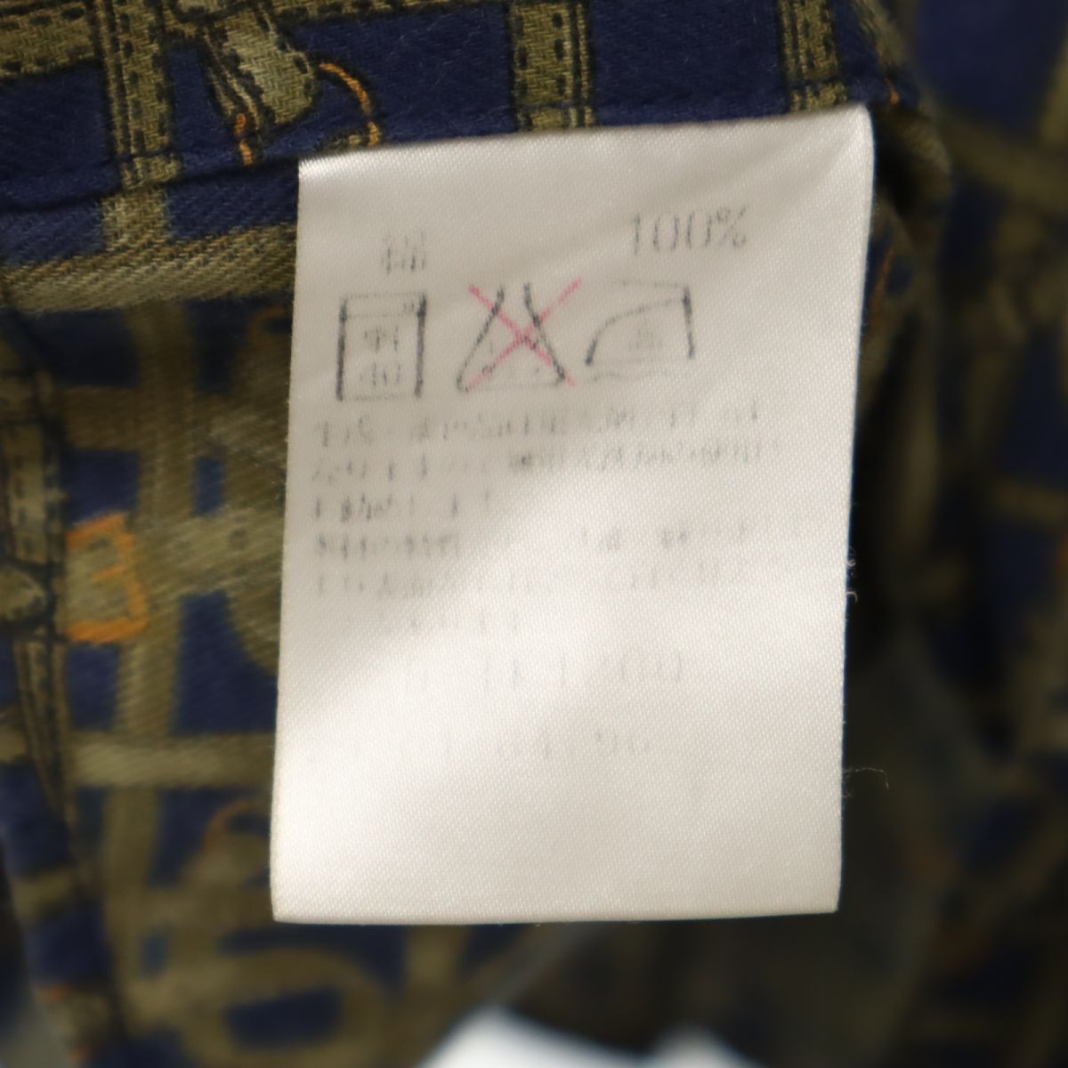 Aquascutum アクアスキュータム 日本製 総柄 長袖 シャツ M ネイビー系 メンズ