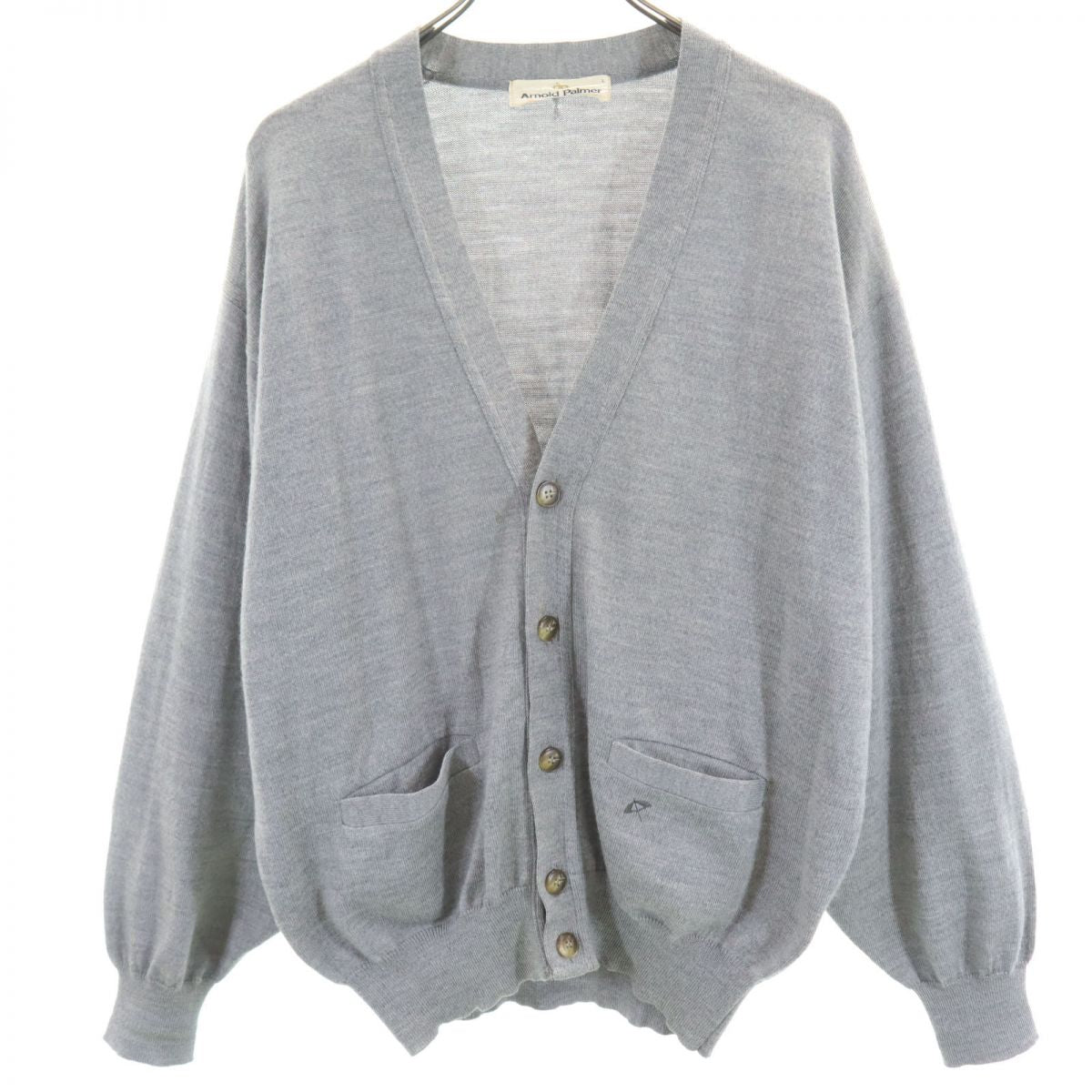 Arnold Palmer アーノルドパーマー 日本製 長袖 Vネック ウール ニット カーディガン L グレー メンズ