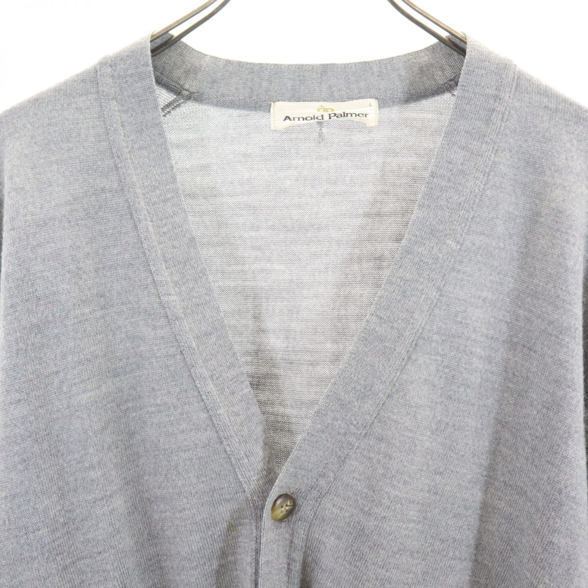 Arnold Palmer アーノルドパーマー 日本製 長袖 Vネック ウール ニット カーディガン L グレー メンズ