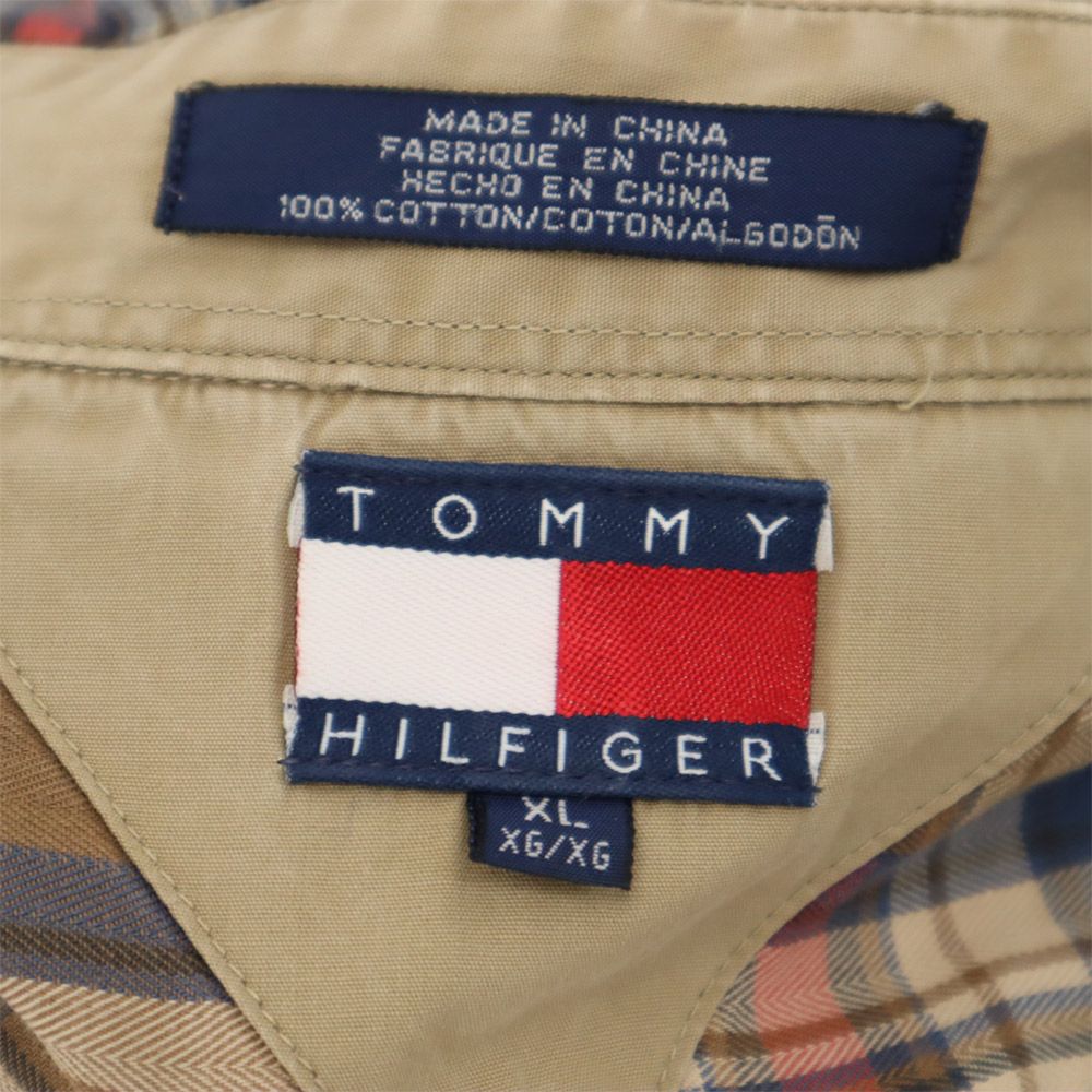 TOMMY HILFIGER トミーヒルフィガー 90s オールド フラッグタグ チェック柄 長袖 ボタンダウンシャツ XL ブラウン系 メンズ
