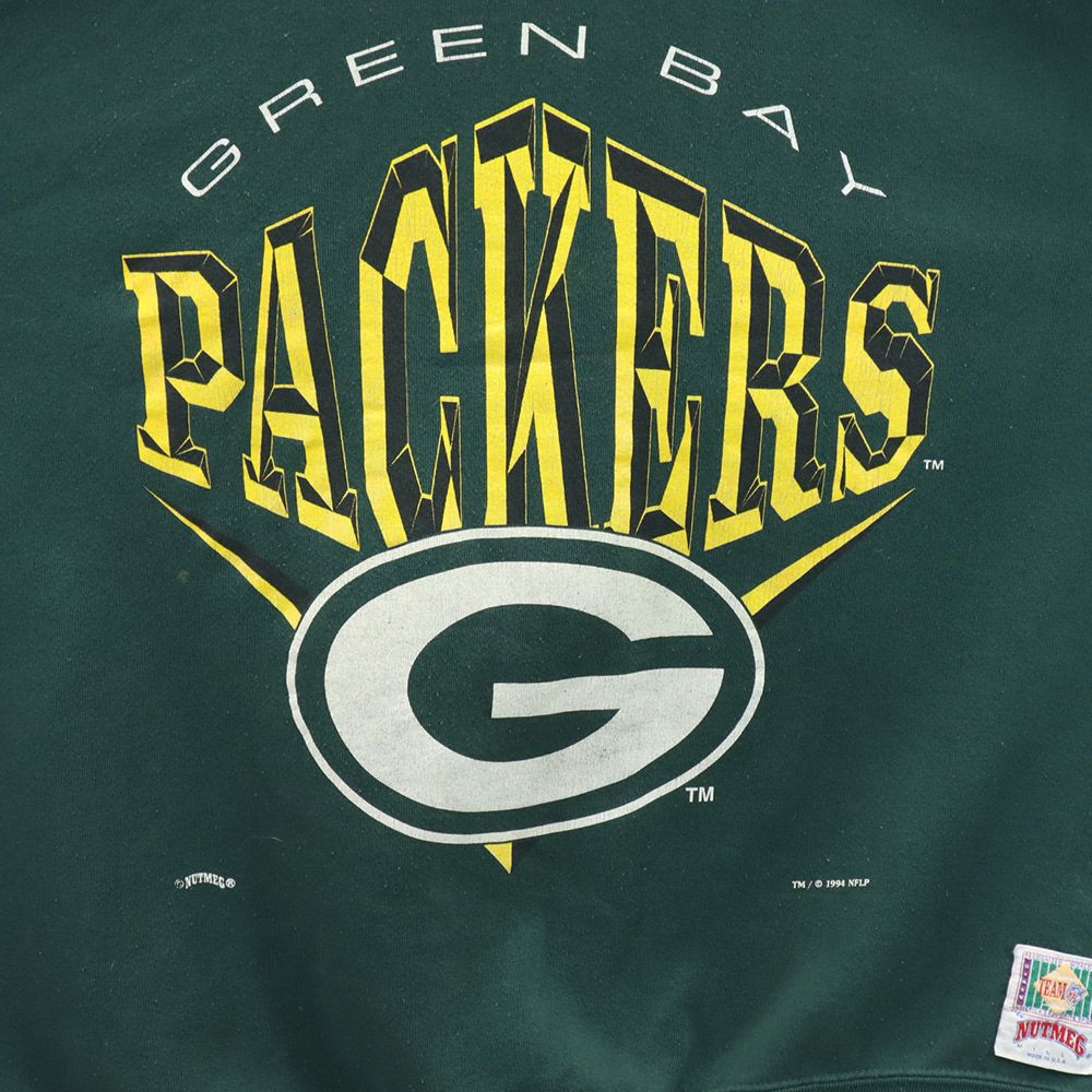 NUTMEG ナツメグ 90s オールド パッカーズ 長袖 トレーナー XL グリーン系 スウェット 裏起毛 メンズ