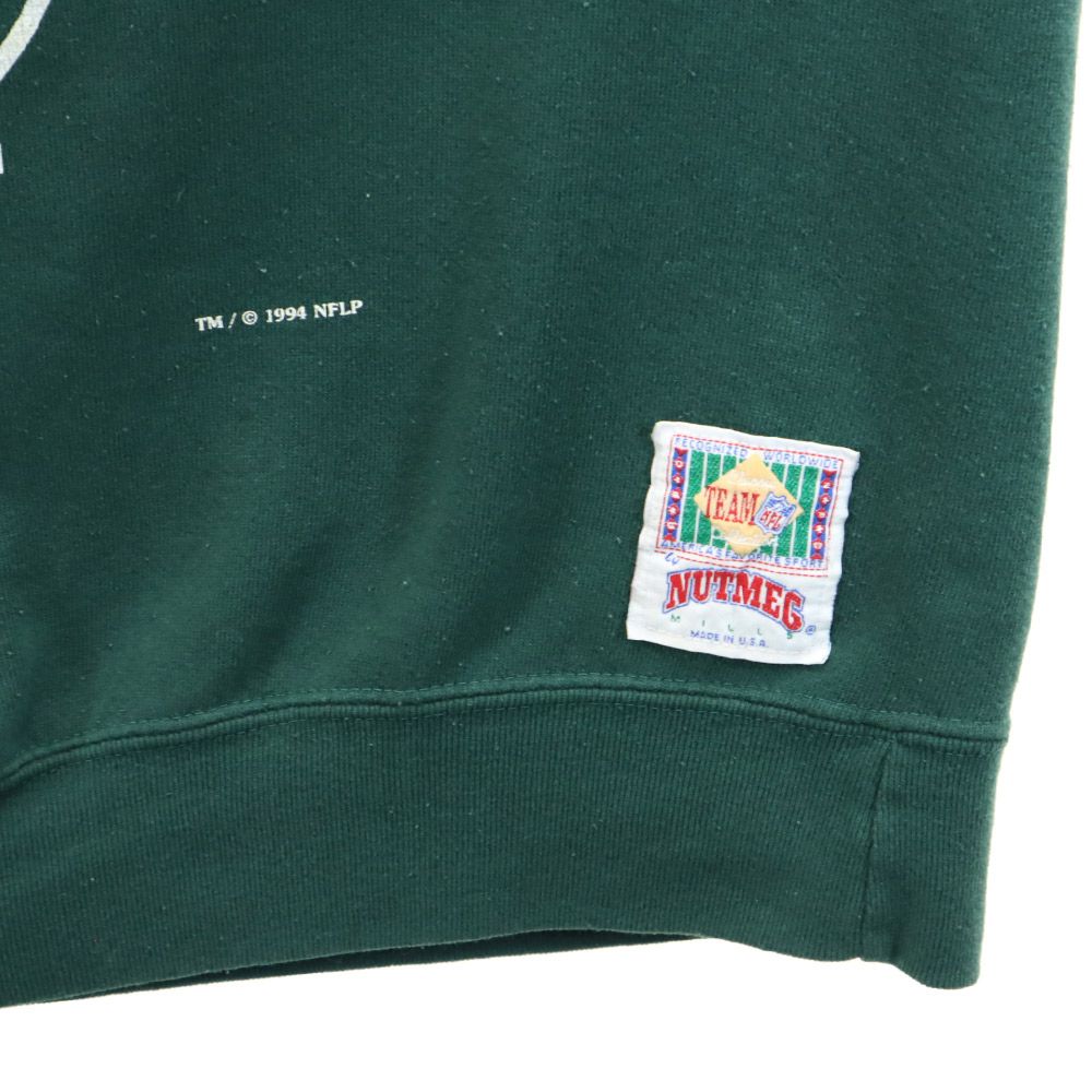 NUTMEG ナツメグ 90s オールド パッカーズ 長袖 トレーナー XL グリーン系 スウェット 裏起毛 メンズ