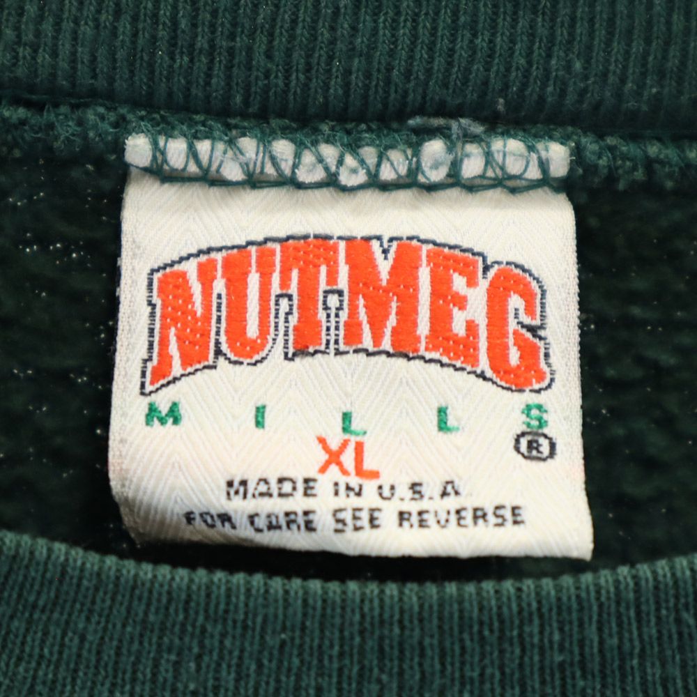 NUTMEG ナツメグ 90s オールド パッカーズ 長袖 トレーナー XL グリーン系 スウェット 裏起毛 メンズ