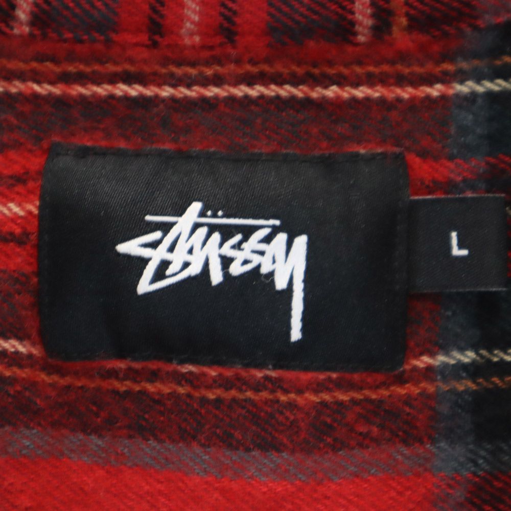 ステューシー 日本製 ウールブレンド チェック柄 長袖 ボタンダウン ネルシャツ L 赤 STUSSY メンズ