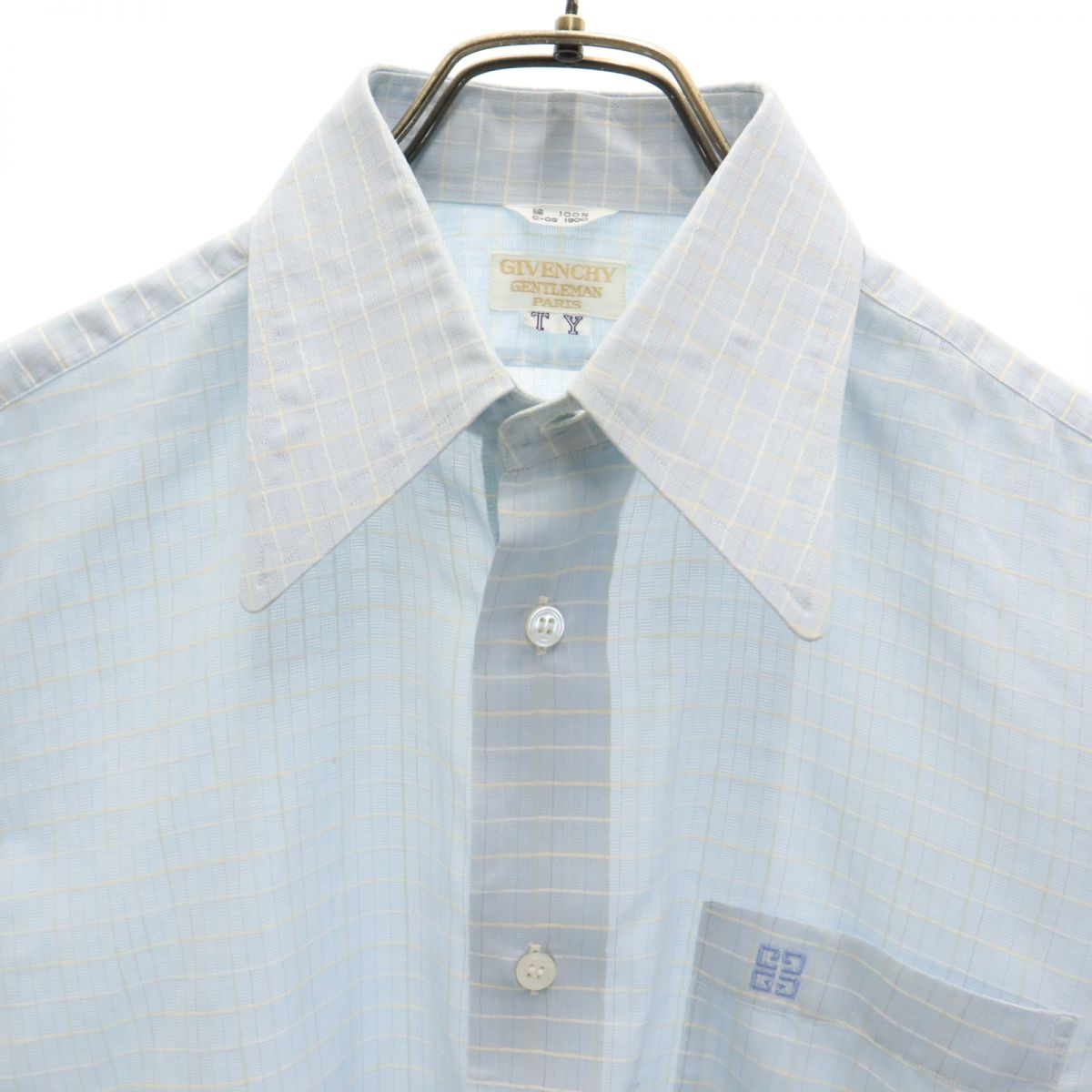 GIVENCHY ジバンシィ ジェントルマン チェック柄 長袖 ワイシャツ ブルー系 GENTLEMAN PARIS メンズ