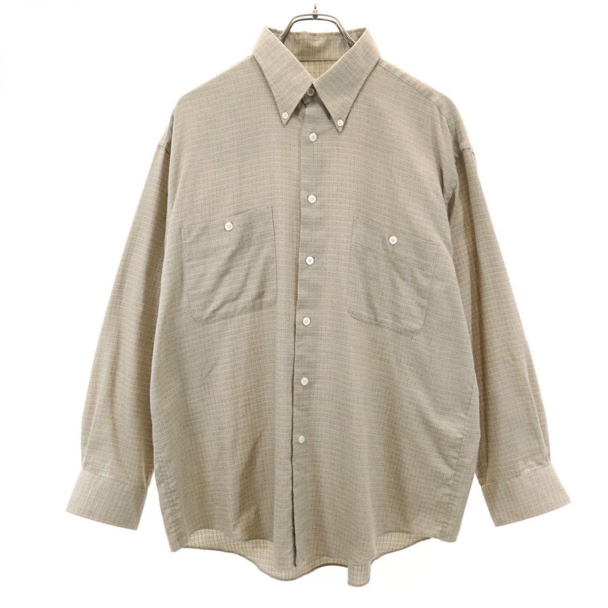 YVES SAINT LAURENT イヴサンローラン 90s オールド チェック柄 長袖 ボタンダウンシャツ L ベージュ系 メンズ