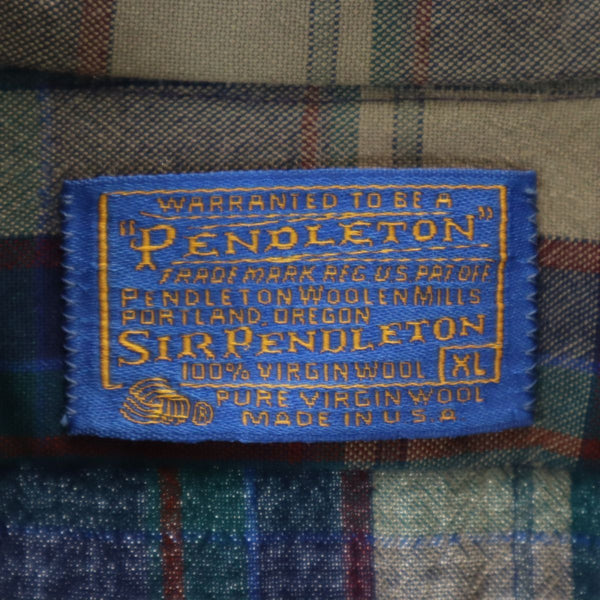 ペンドルトン 70s USA製 ヴィンテージ チェック柄 長袖 ウール ボタンダウンシャツ XL ネイビー系 PENDLETON メンズ