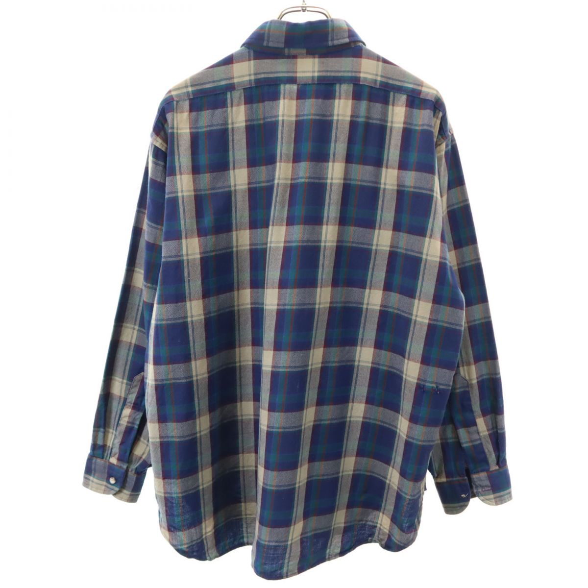 ペンドルトン 70s USA製 ヴィンテージ チェック柄 長袖 ウール ボタンダウンシャツ XL ネイビー系 PENDLETON メンズ