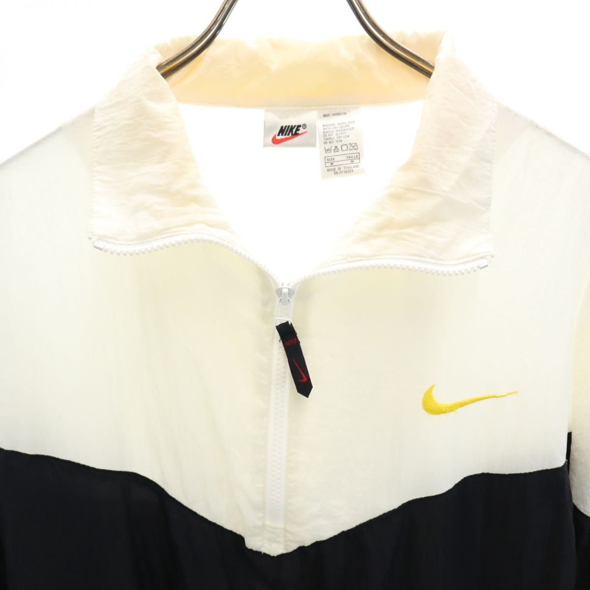 NIKE ナイキ 90s オールド 白タグ ハーフジップ ナイロンジャケット M 白×黒 プルオーバー メンズ
