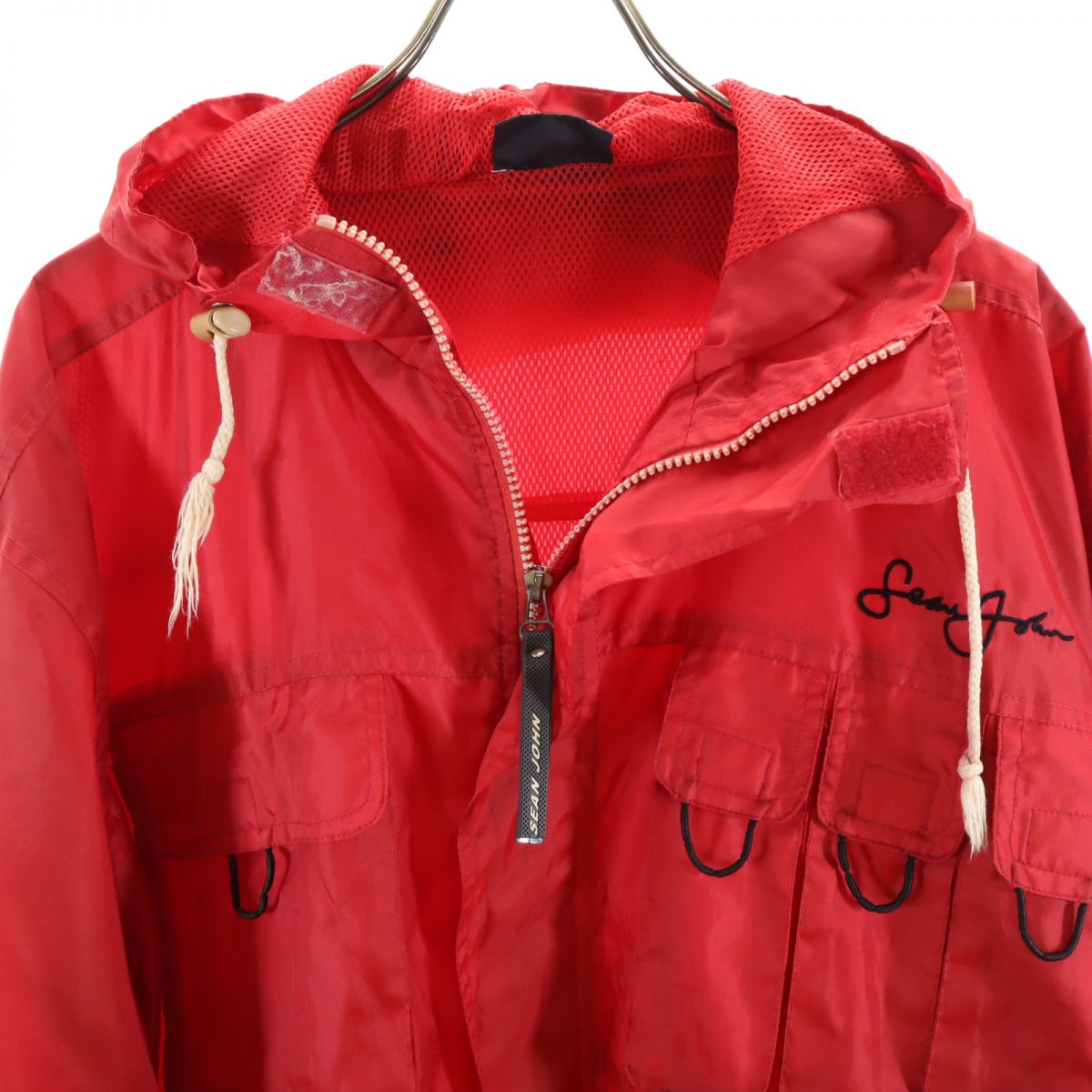 Sean John ショーンジョン バック刺繍 フードジャケット L レッド メンズ