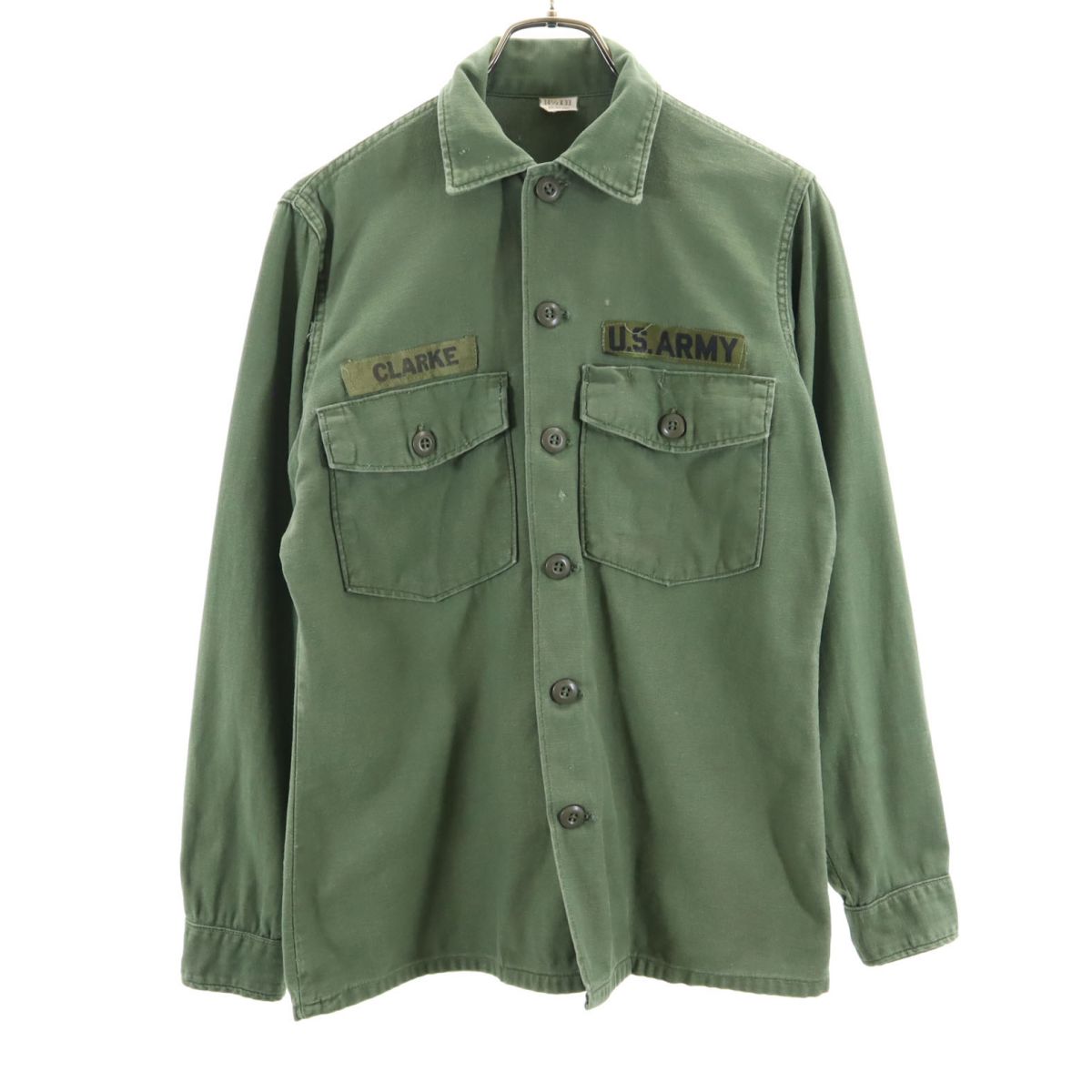 US ARMY アメリカ軍 70s DSA コットンサテン 長袖 ミリタリーシャツ 14 1/2 カーキ メンズ