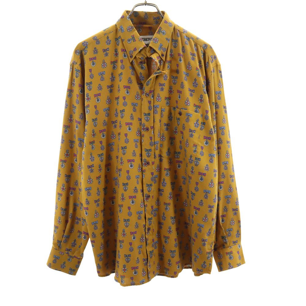 アイスバーグ イタリア製 総柄 長袖 ボタンダウンシャツ M イエロー系 ICEBERG メンズ