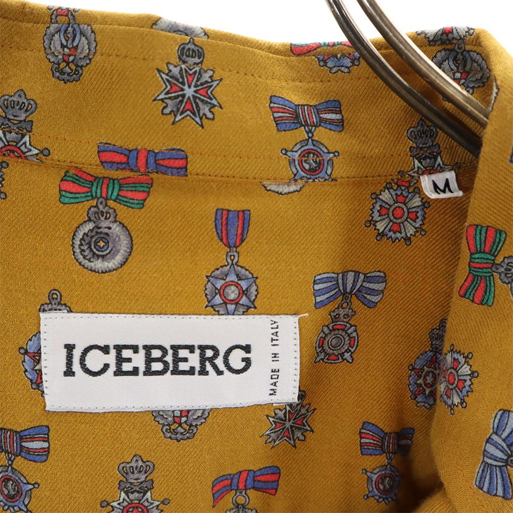 アイスバーグ イタリア製 総柄 長袖 ボタンダウンシャツ M イエロー系 ICEBERG メンズ