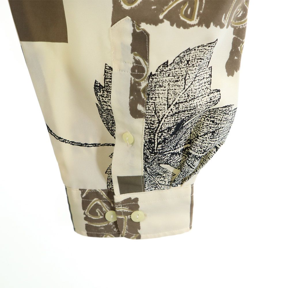 UNIQLO ユニクロ 総柄 長袖 サテン シャツ L アイボリー系 メンズ