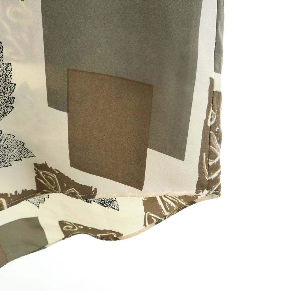 UNIQLO ユニクロ 総柄 長袖 サテン シャツ L アイボリー系 メンズ