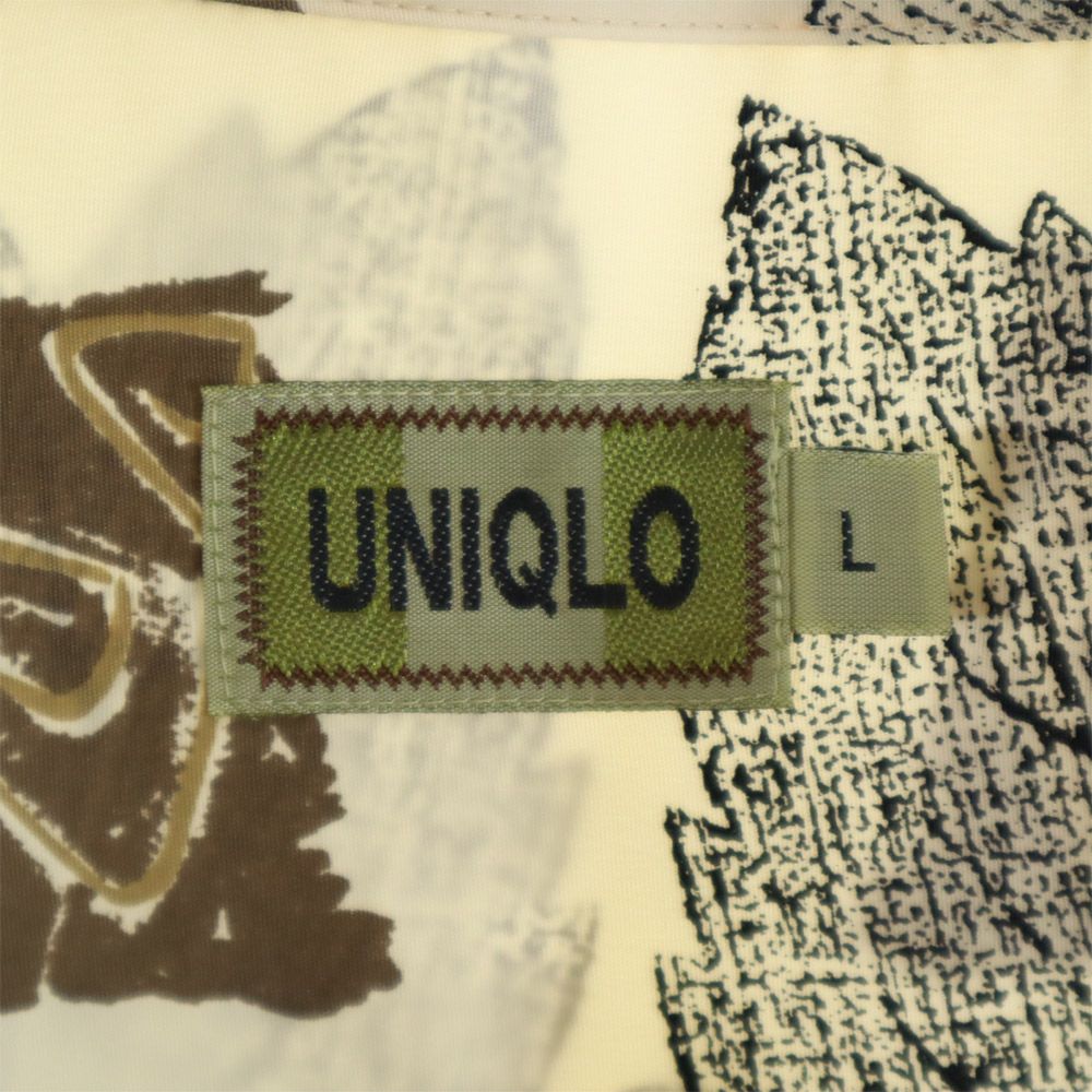 UNIQLO ユニクロ 総柄 長袖 サテン シャツ L アイボリー系 メンズ