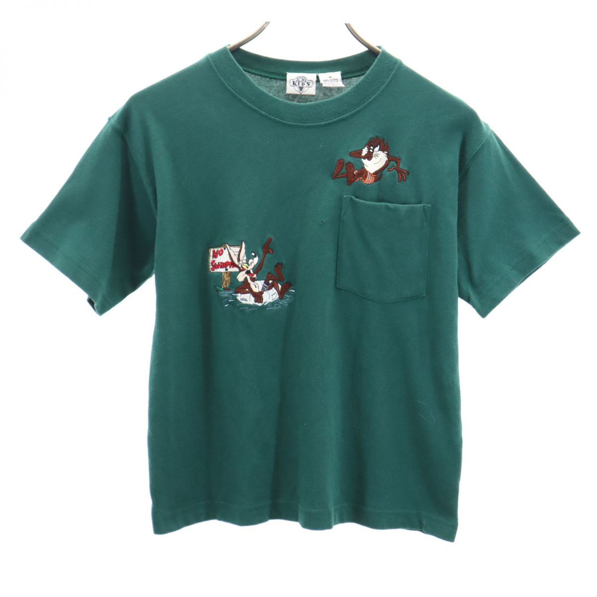 ACME KIDS ワーナーブラザーズ ルーニーチューンズ刺繍 半袖 Tシャツ M グリーン ACME KIDS 胸ポケット キッズ 超希少 90\\\u0027s ACME スタジャン 袖レザー 刺繍 バッグスバニー グリーン