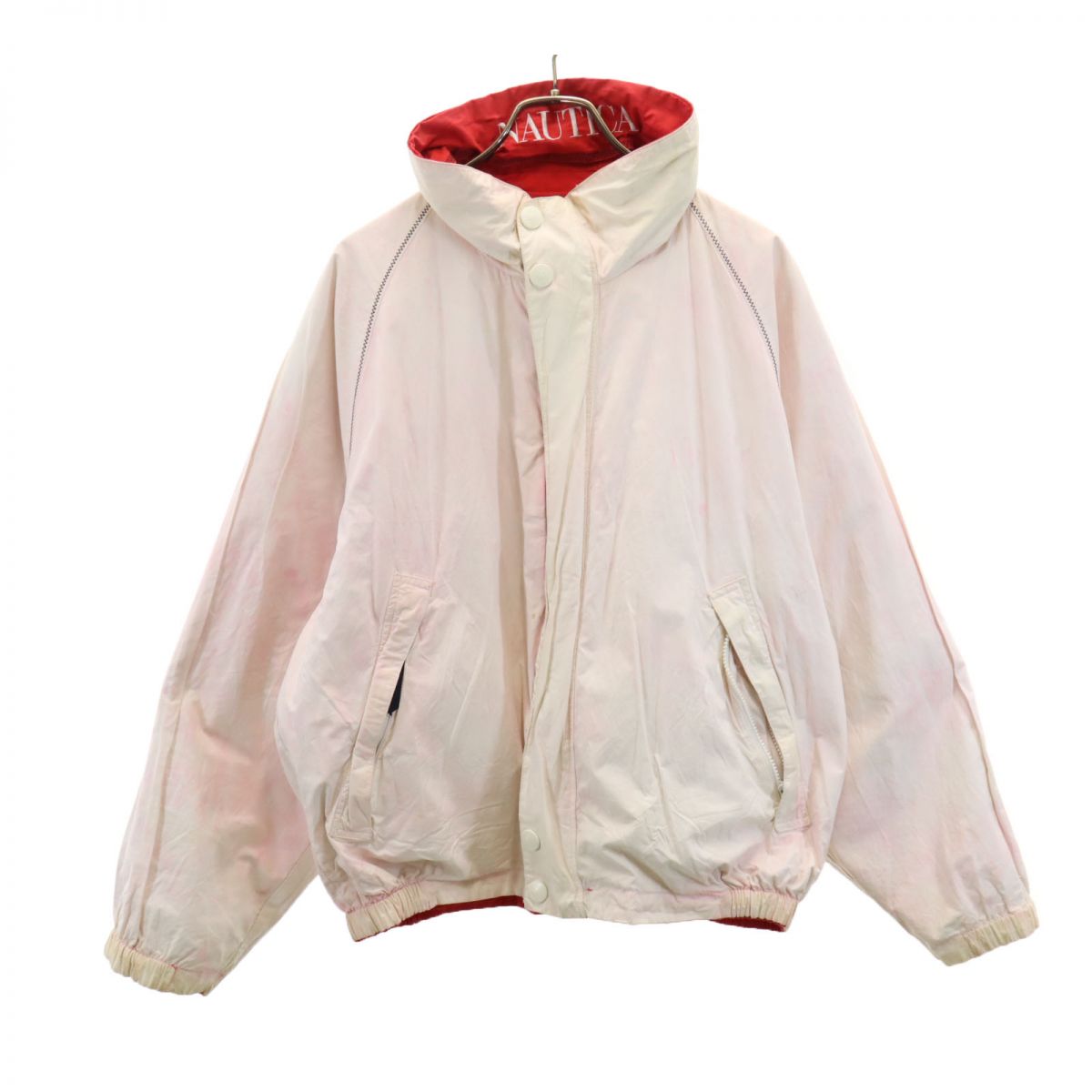 NAUTICA ノーティカ 90s オールド フラッグタグ リバーシブル ジップジャケット L レッド×ホワイト メンズ