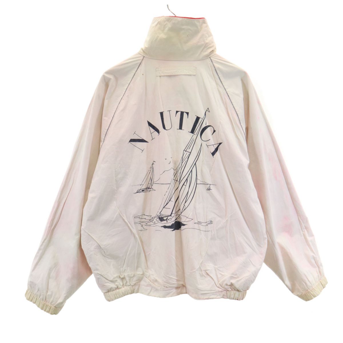 NAUTICA ノーティカ 90s オールド フラッグタグ リバーシブル ジップジャケット L レッド×ホワイト メンズ