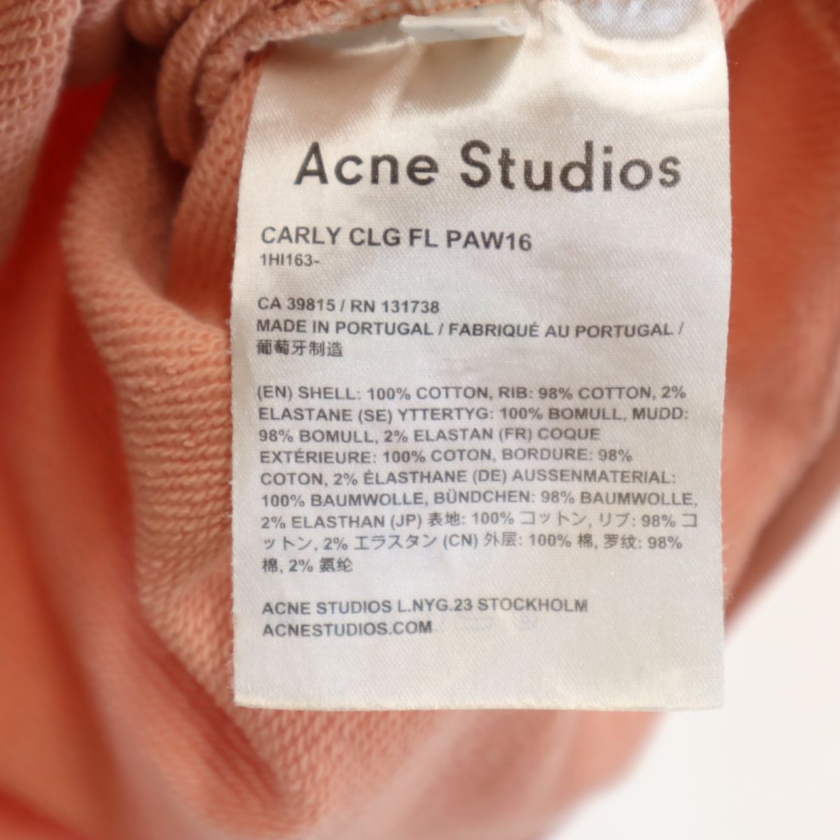 ACNE STUDIOS アクネストゥディオズ 長袖 スウェット トレーナー XXS ピンク系 メンズ