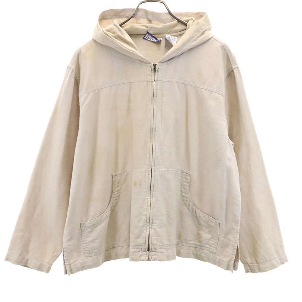 ERIKA&CO 80s 90s オールド 長袖 リネンブレンド ジップパーカー M ベージュ ERIKA&CO メンズ