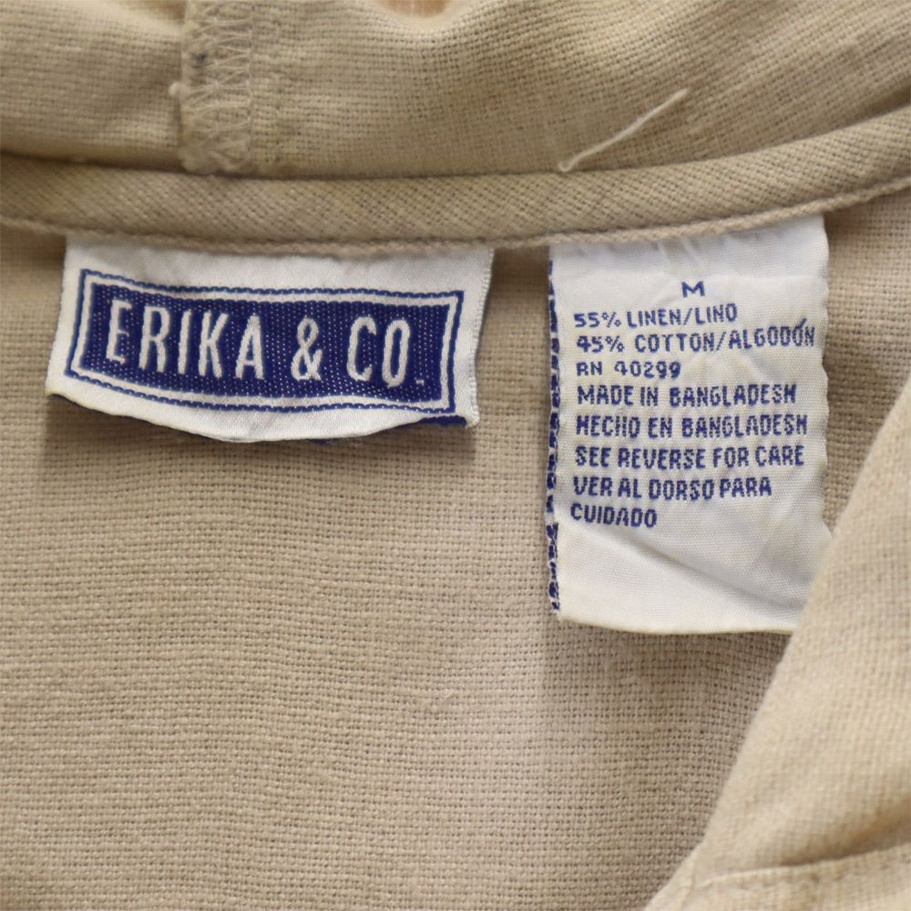 ERIKA&CO 80s 90s オールド 長袖 リネンブレンド ジップパーカー M ベージュ ERIKA&CO メンズ