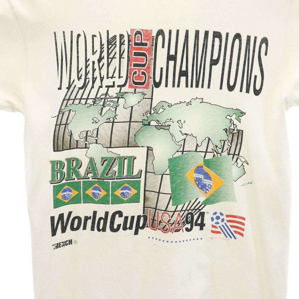 TRENCH トレンチ 90s USA製 オールド ワールドカップ ブラジル プリント 半袖 Tシャツ M ホワイト メンズ